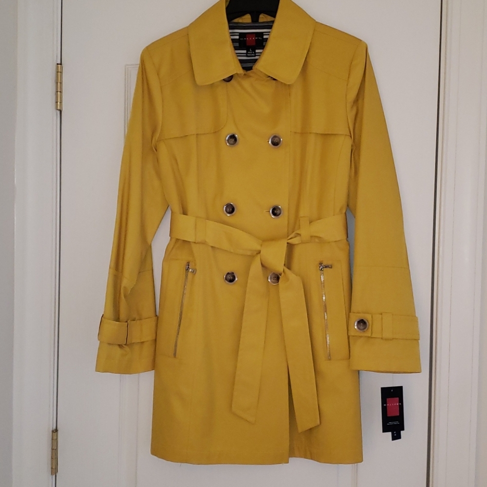 GALLERY Mustard Yellow Trench Coat  Size Large